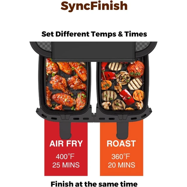 Air Fryer with 2 Baskets 8 QT, JOYAMI Dual Basket AirFryer with Sync-Finish  Function, Nonstick and Dishwasher Safe - AliExpress