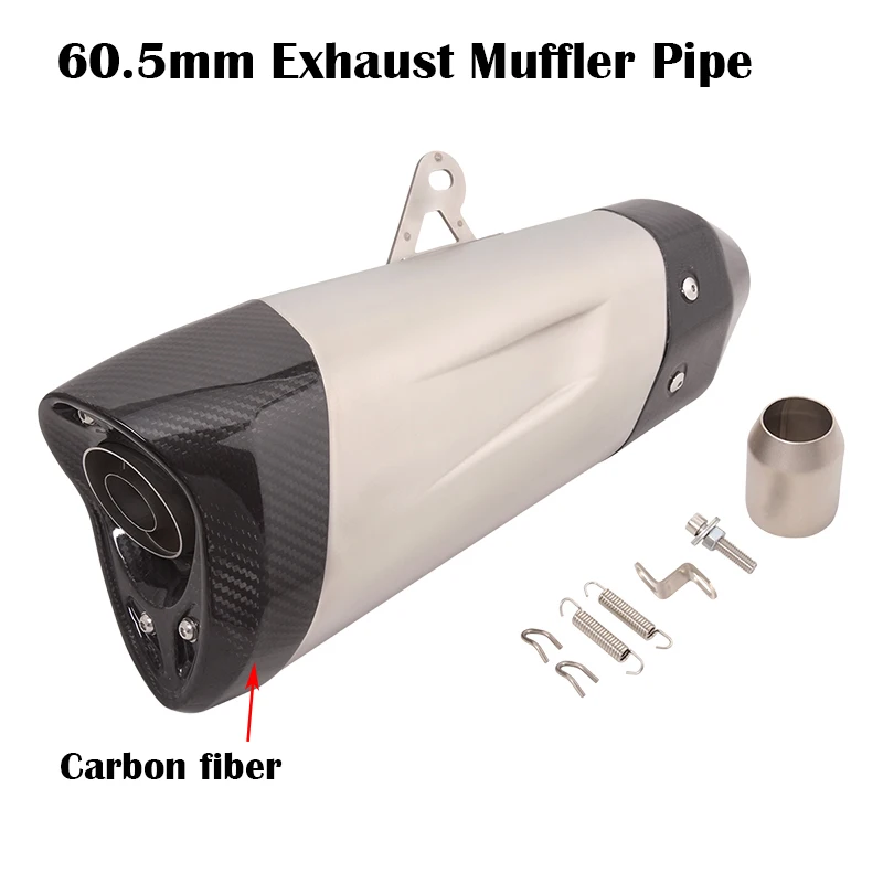 

60.5mm Motorcycle Exhaust Muffler Tail Pipe Carbon Fiber Stainlesss Steel Escape With Removable DB Killer 465mm Length End Can