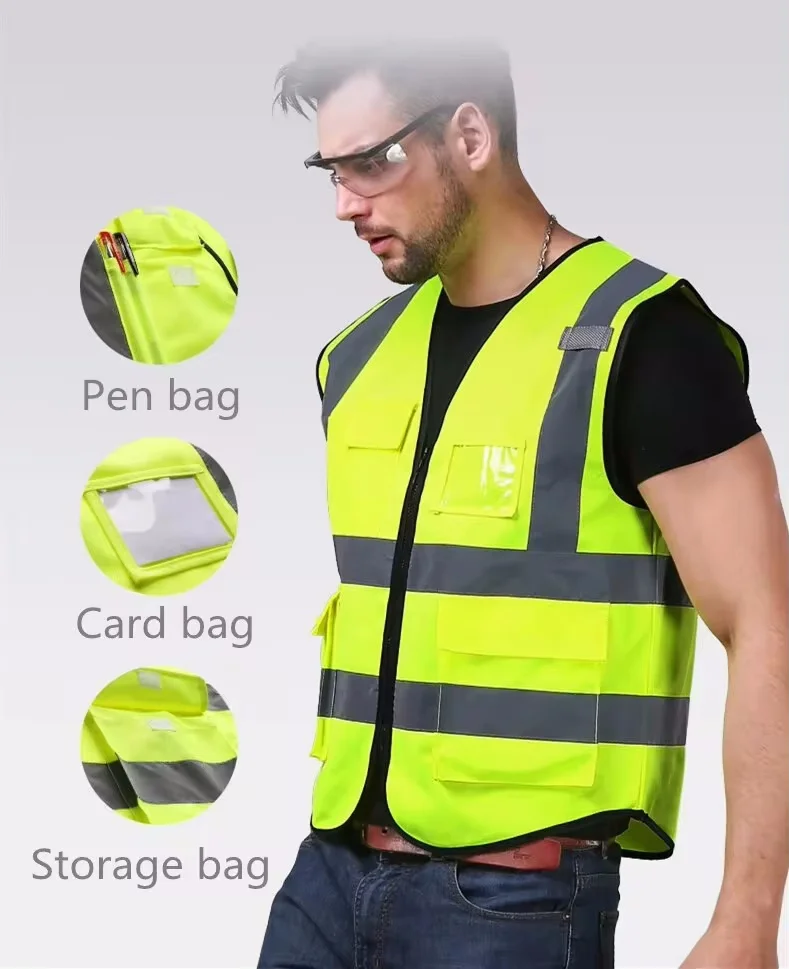 Nighttime Traffic Environment Hygiene Garden Architecture Multi Pocket Anti static Grid Reflective Vest New high visibility vest reflective vest safety vest