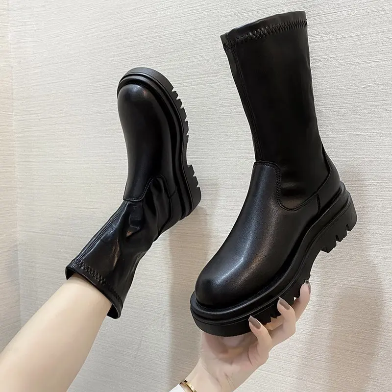 Botas Altas De Plataforma Para Mujer Estilo Gótico Negro Elegante_voghion.com