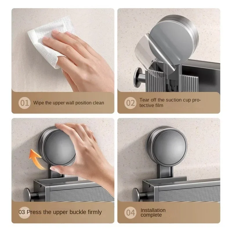 Bathroom Suction Cup Telescopic Bath Towel Rack, Invisible Folding Towel Rack, No-Punch Shelf