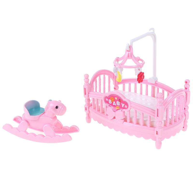 1pc pink fashion princess doll accessories doll plastic children girls gift miniature crib bed and wooden horse doll accessories,doll clothes accessories,plush doll accessories