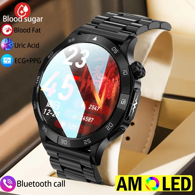 Health Blood Sugar Smart Watch Men Blood Lipid Monitor Dell'Acido Urico Ecg + Ppg Watch Smart Bluetooth Call Smartwatch Per Huawei Xiaomi