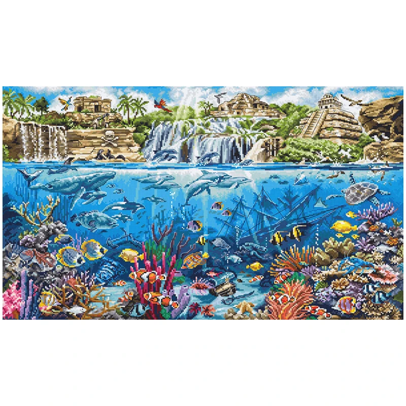 Top Quality Beautiful Counted Cross Stitch Kits Embroidered Home Decoration Pirate Island,Dolphins, whales LetiStitch LETI L8036