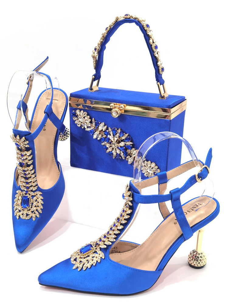 

Doershow Charming Shoes And Bag Matching Set With blue Hot Selling Women Italian Shoes And Bag Set For Party Wedding! HUY1-8