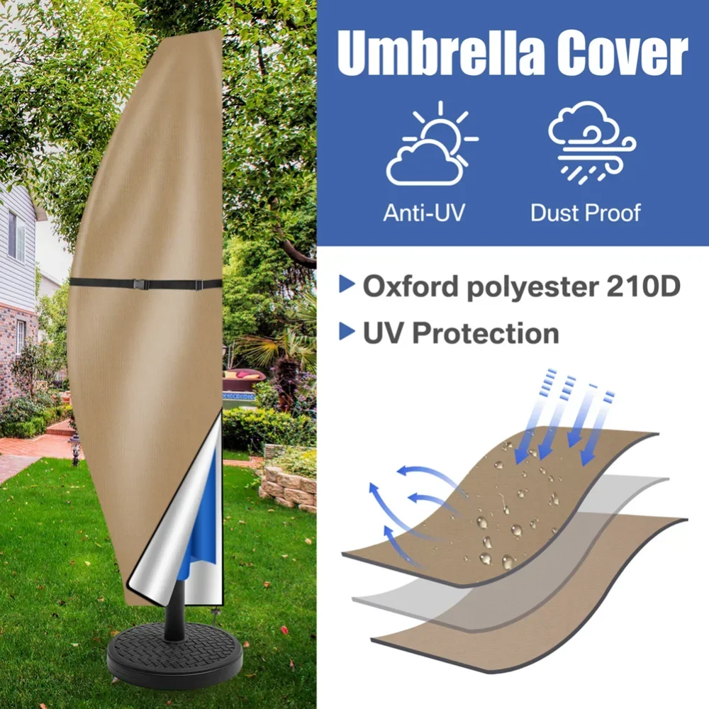 Arlmont & Co. Patio Umbrella Cover For 12FT To 14FT Offset Umbrella, Water Resistant, Curved Cantilever And Straight Pole Parasol Outdoor Umbrellas Cover With Zipper And Rod