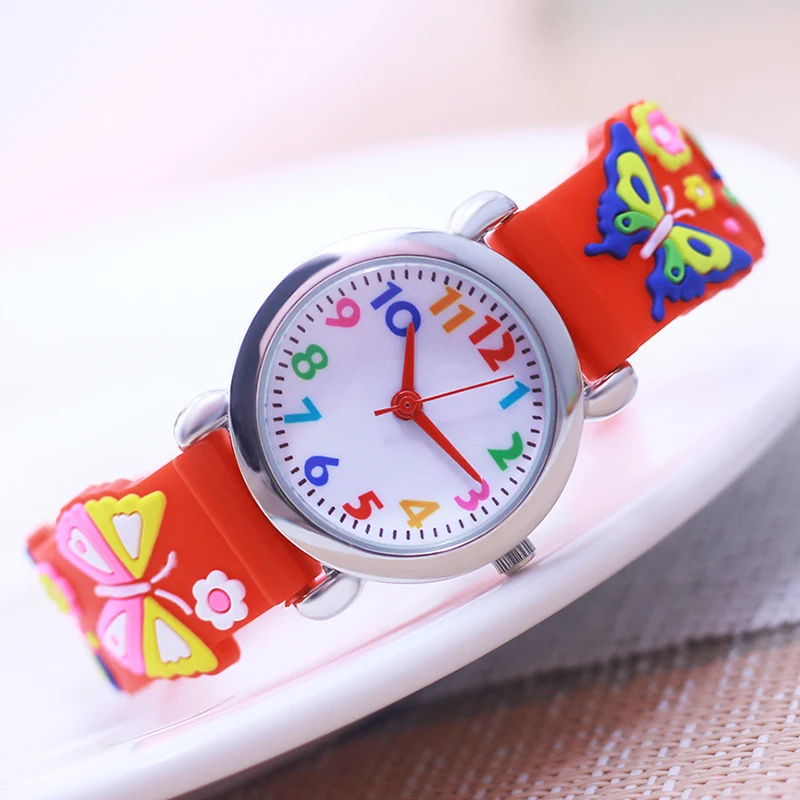 Colorful Digital Stainless Steel Dial 3D Cartoon Butterfly Watches Waterproof Watches For Beautiful Princess Girls Babies Kids