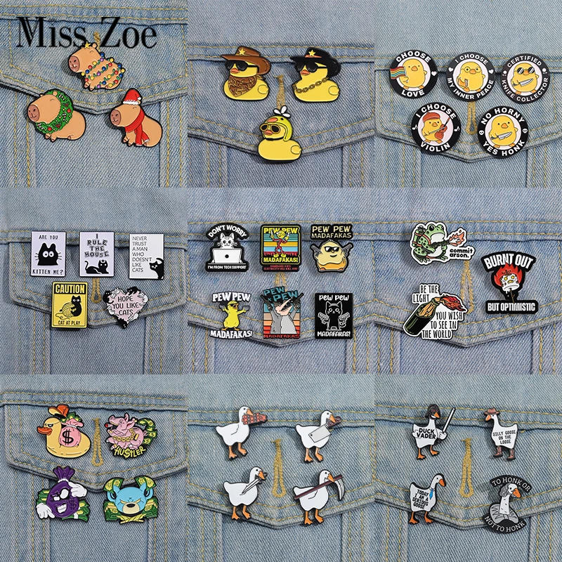 2-6 teile/satz Tier Serie Emaille Pins Cowboy Ente Nette Schwarze Katze Broschen Revers Abzeichen Schmuck Geschenk für Freunde
