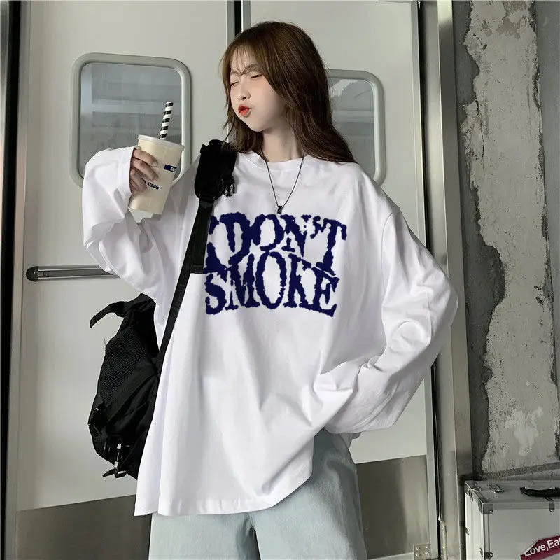 

Alphabet Print Vintage Long Sleeve T-shirt Women's 2023 New Loose Lazy Style Loose Street T-shirt Women's Top Women's Wear