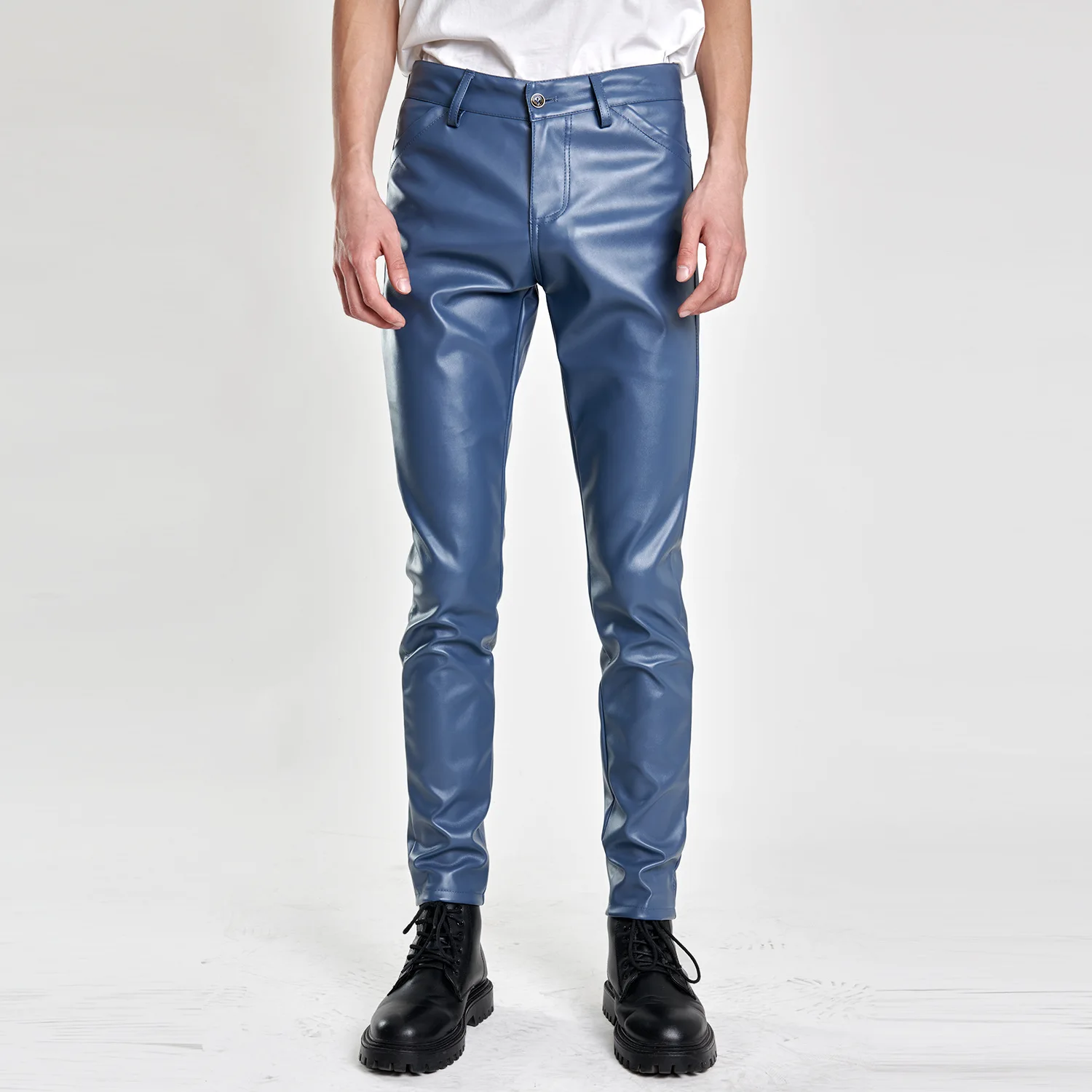 

Autumn New Simple Men's PU Leather Pants Men's Artificial Leather Casual Motorcycle Pants HIP POP Style For Prom