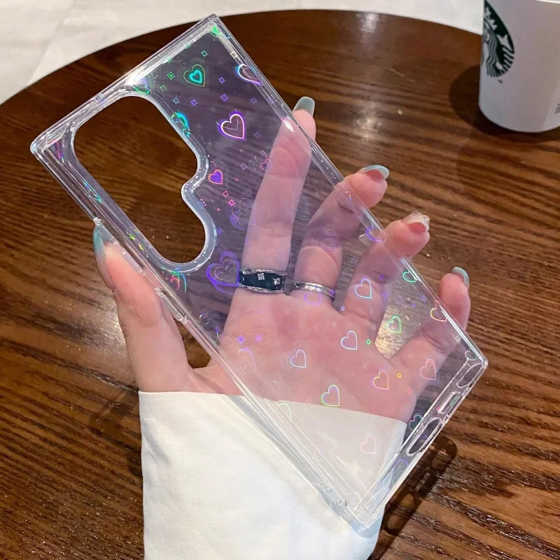 Transparent Laser Heart Design Anti-Fall Phone Case with Protective Bumper