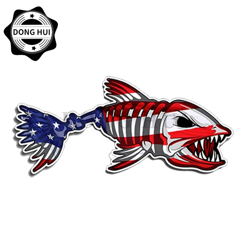 

Автомобильная наклейка Bone Fish с флагом США, наклейка на кружку, гитару, скейтборд, ноутбук, кемпер, Мотокросс, доску для серфинга
