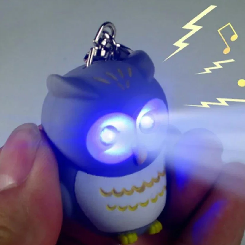

New LED Owl Keychain Cute Bag Pendant Cartoon Key Ring Handbag Car Keys Chain Mens Sound And Light Design Women Men Gift Boy Gir