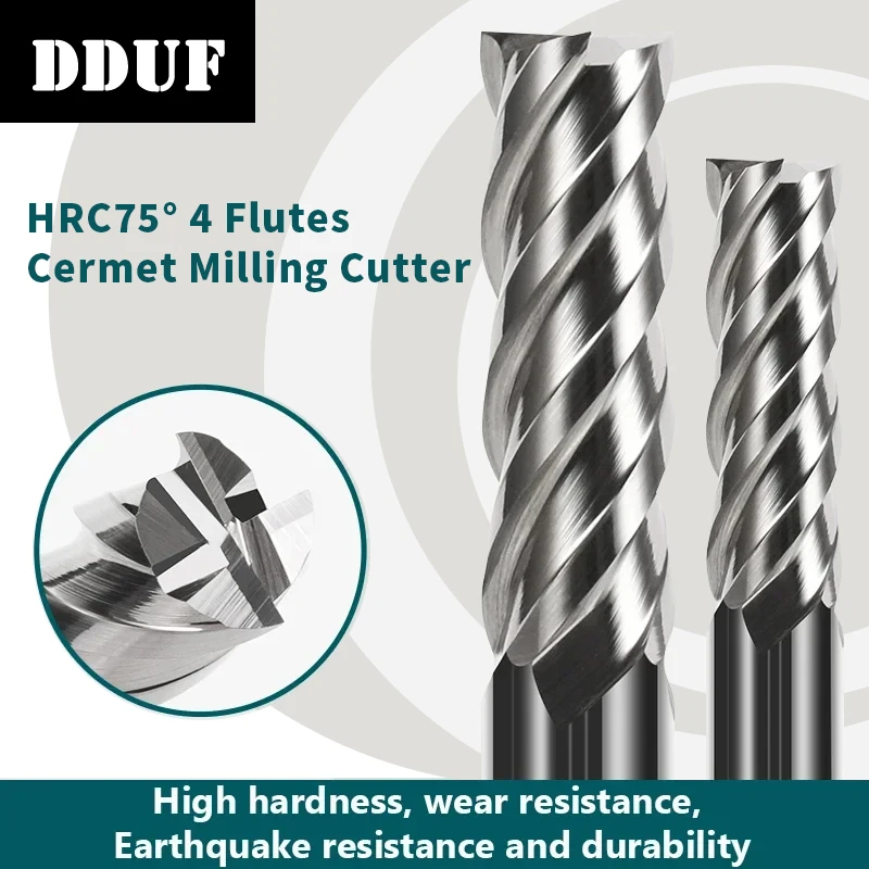 

Твердая керамическая Концевая фреза HRC75 с 4 канавками, без покрытия, высокая твердость, ЧПУ, с плоским дном