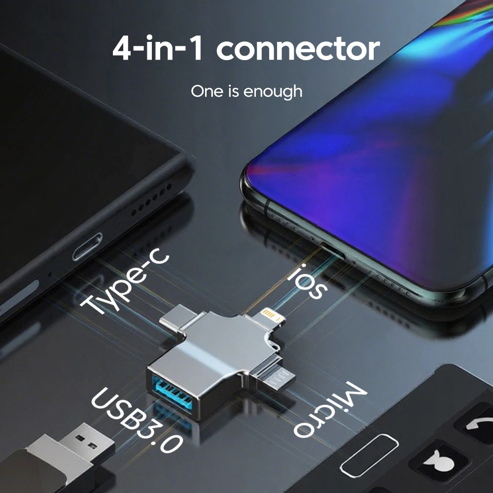 4-in-1 OTG Adapter USB 3.0 Flash Drive Type C Converter Mobile Phone OTG Adapter For USB Micro Type C Lightning Samsung Huawei