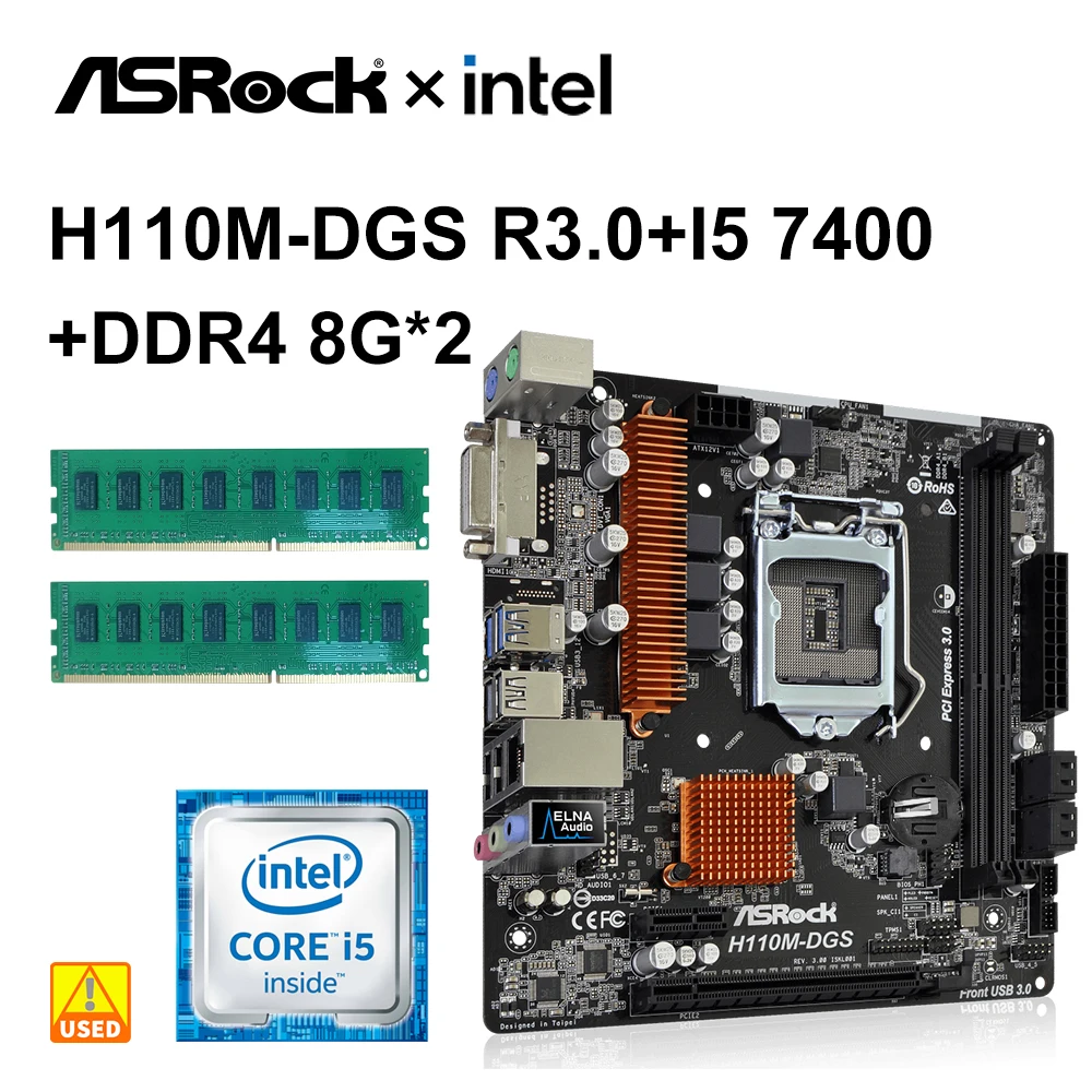 

ASRock H110M-DGS R3.0 with intel Core i5 7400+ DDR4 8G*2 1151 Intel H110 Motherboard USB 3.1 PCIe 3.0 4 SATA3 DVI-DMicro ATX