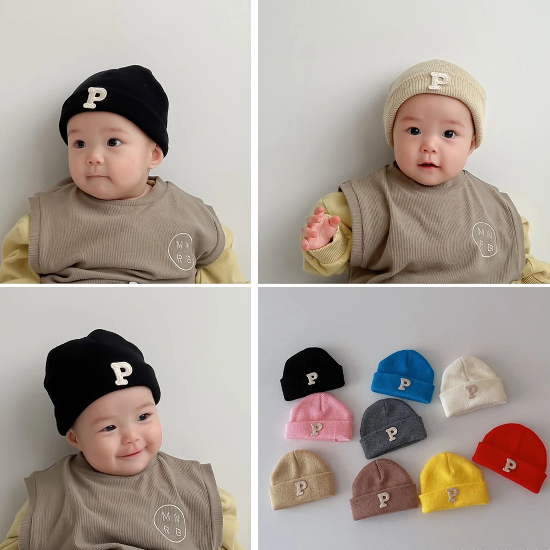 Baby Thermal Letter Beanies Caps Winter Korean Fashion Cotton Kids Knit Wool Warm Hats for Newborn Infant Boys Girls Accessories