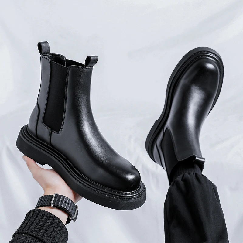 new spring and fall British style thick bottom casual fashion mid-top Chelsea boots