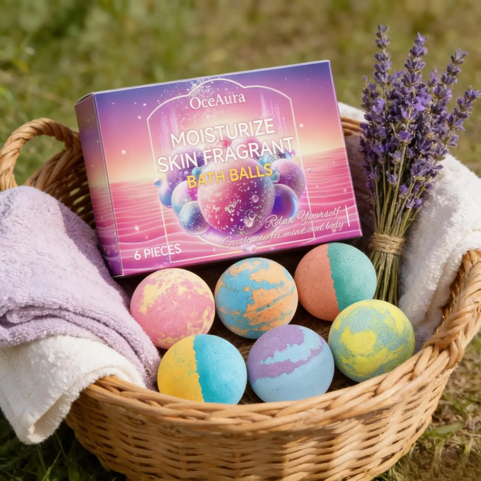 OceAura Palline Effervescenti da Bagno per Donne, Morbide e Lisce, Cura del Corpo, Idratanti, Migliorano l'Elasticità della Pelle, Set Regalo per la Doccia 6 Pezzi