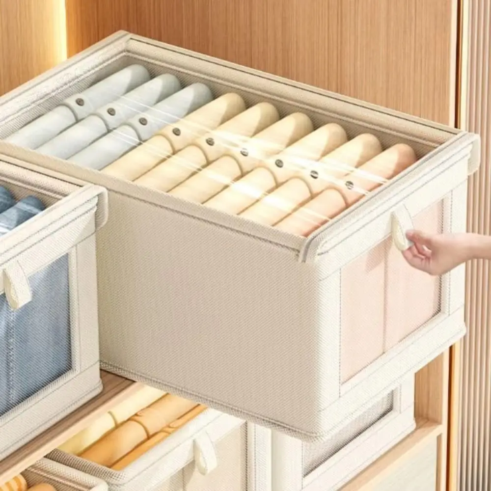 쌓을 수 있는 옷 보관함 접이식 지퍼 옷장 정리함 뚜껑이 있는 투명창 서랍형 정리함