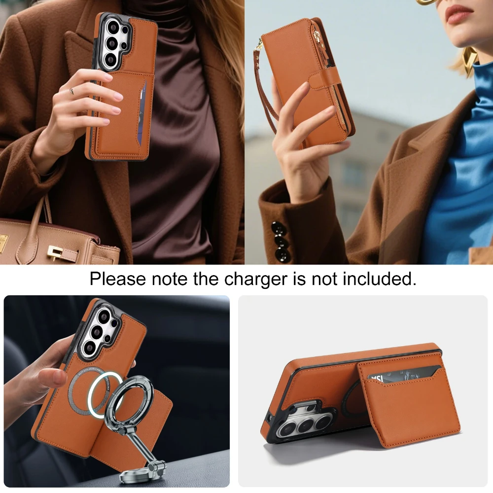 Premium Wireless Charging Flip Wallet Phone Case with Lanyard Strap and Bumper Protection