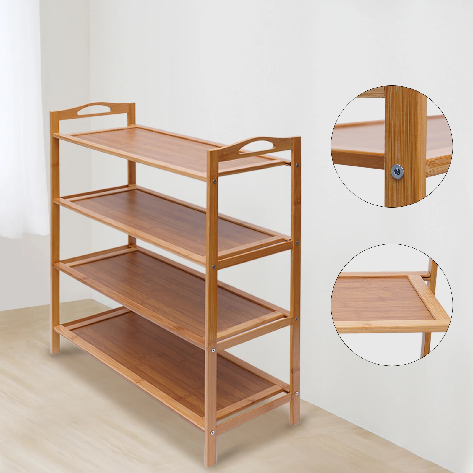 4-Layer Bamboo Shoe Rack, Porch Shoe Rack, Open Storage Bamboo Hollow Storage Rack