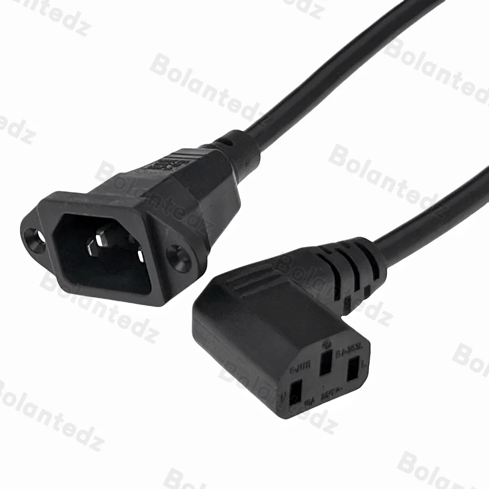 IEC320 C14 C13 연장 코드, 나사 구멍 포함, C14 각도 30cm, 60cm 길이, H05VV-F 3G 0.75mm