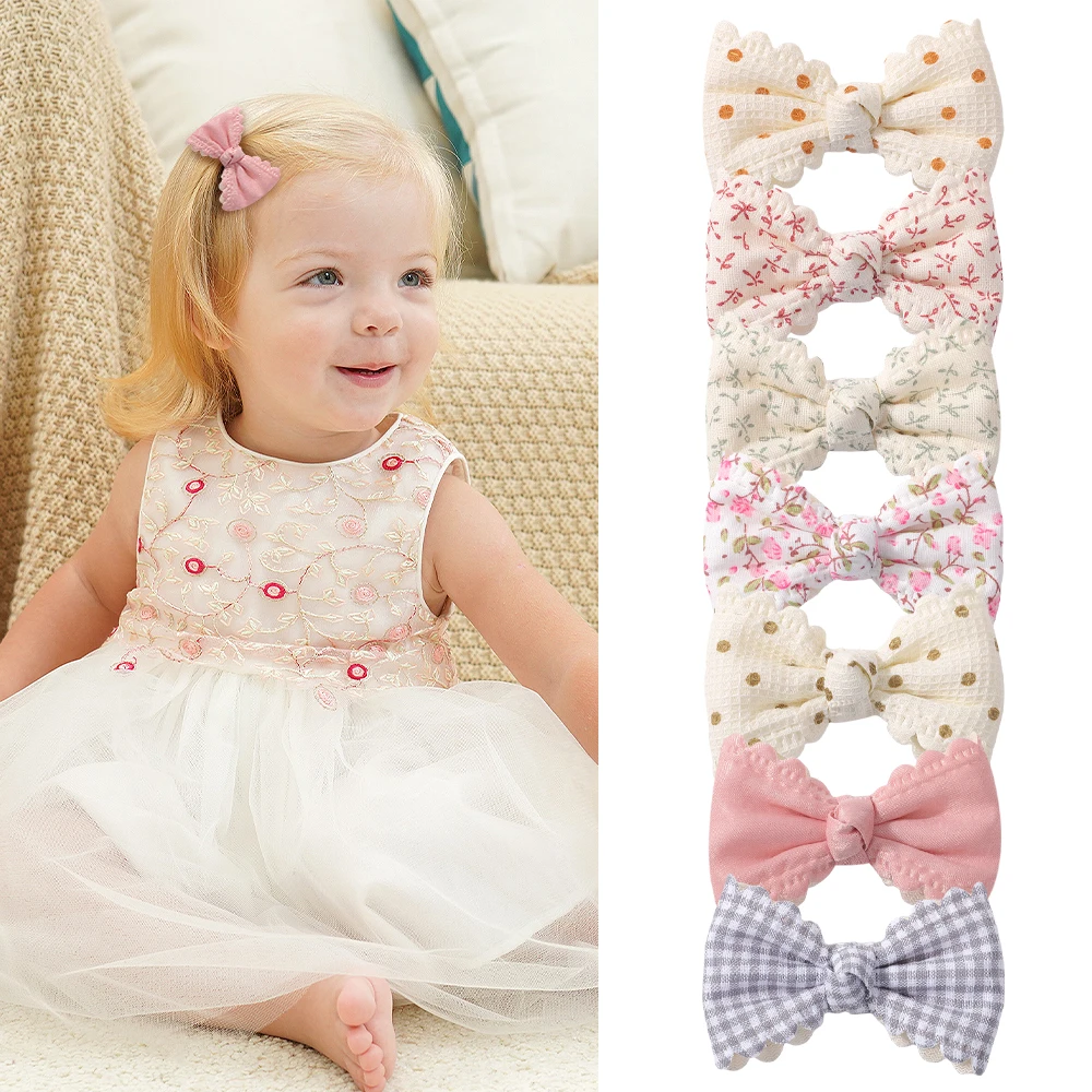 RAINBOW BOWS 2/6pcs Floral Print Hair Bow Clips for Girls Lace Side Pastoral Cotton Hairpin Barrettes Headwear Hair Accessories