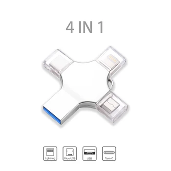 고속 USB 플래시 드라이브 256 기가 바이트 번개 OTG 펜 드라이브 128 기가 바이트 실버 TYPE-C 메모리 스틱 64 기가 바이트 4 1 마이크로 USB 스틱 상품 이미지