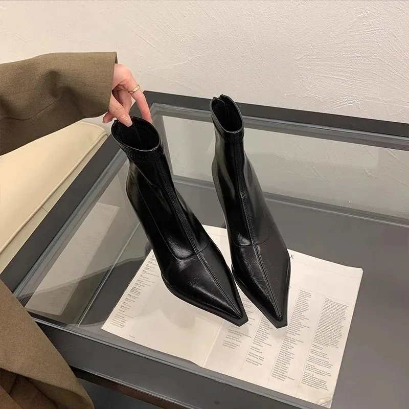 New Women's Ankle Boots Sexy Pointed Toe Woman Short Boots Fashion Causal Ladies Thin High Heel Boots Solid Color Stiletto