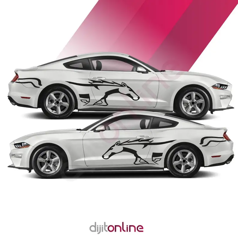 

x2 Mustang Pony Horse Side Door Fender Vinyl Graphic Decals Stripes Kit 2015 2022