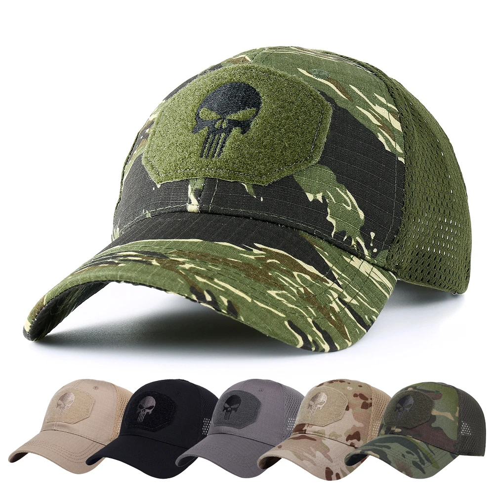 

Military Skull Baseball Caps Camouflage Tactical Army Combat Paintball Basketball Football Adjustable Summer Sun Hats Men Women