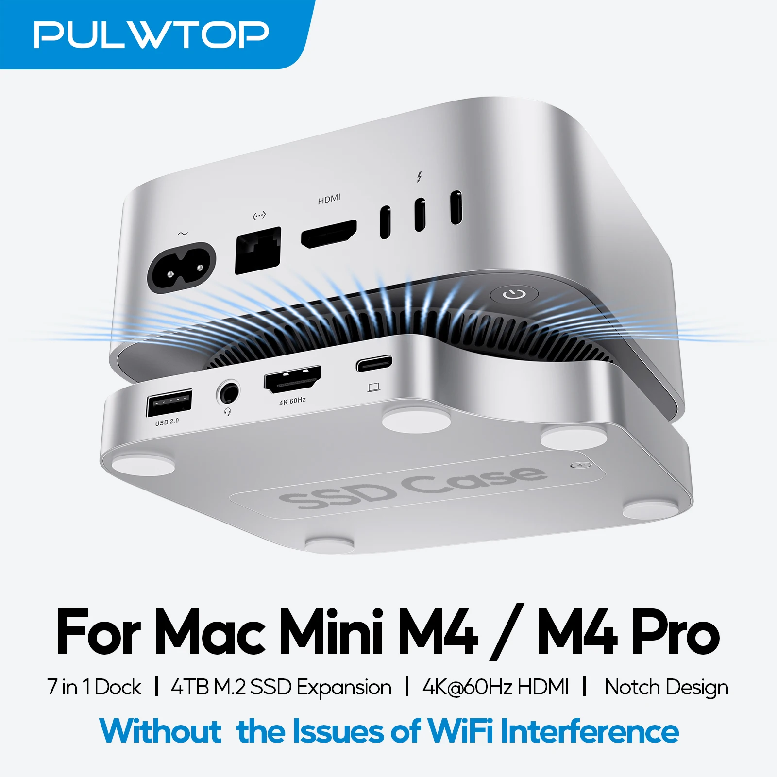 PULWTOP Mac Mini M4 ドック 4TB SSD エンクロージャ付き、USB C ハブ