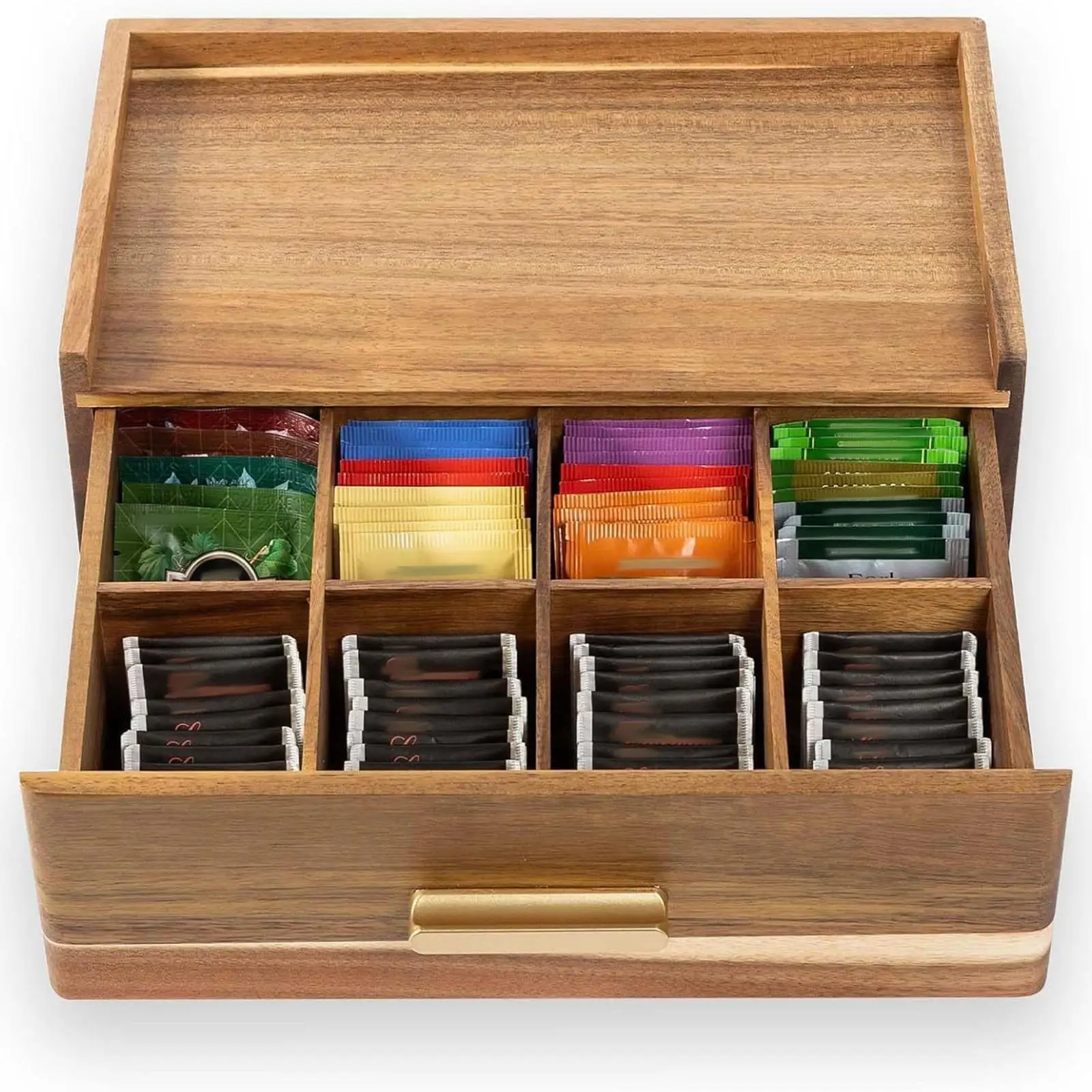 Wood Tea Bag Organizer Practical Space Saving Tea Station Chest Storage Drawer for Kitchen Pantry Cabinet Office Countertop
