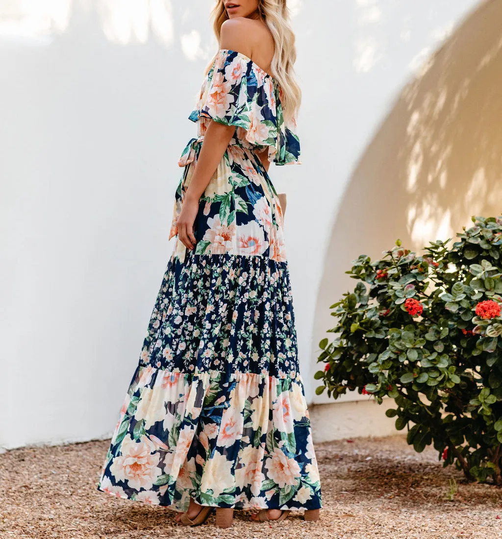 Flower Print Off Shoulder Long Dresses For Women Spring Summer New Fashion Temperament High Waist Leace-up Dress Female Vestidos 8 undefined