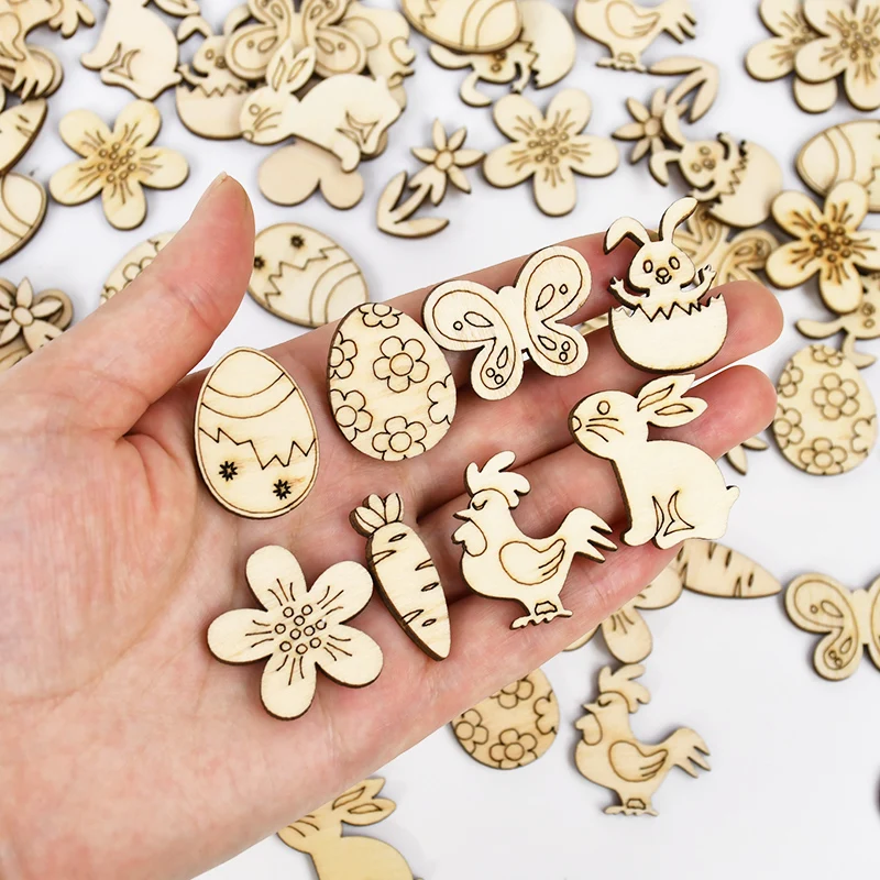 120 Mini Fette Di Coniglio In Legno Per Pasqua - 4 Cm, 3 Stili, Per Decorazioni Fai Da Te, Artigianato, Centrotavola