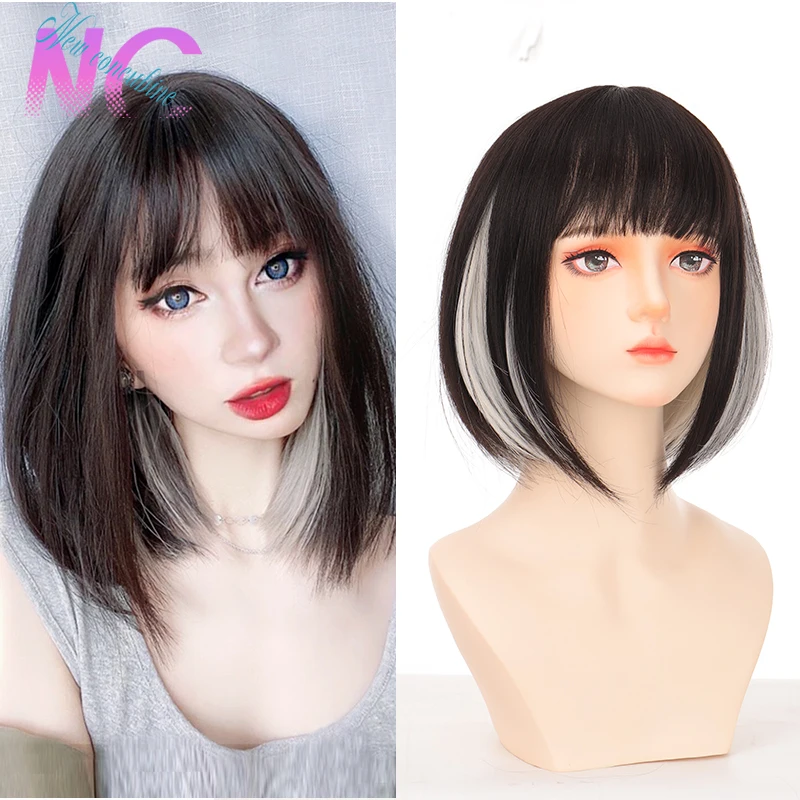 60cm doll china ancient concubine mechanical body joint with makeup including hair eyes clothes 1 3 bjd high quality custom gift New Concubine Synthetic Bob Highlight Short Straight Hair Wig With Bangs Good Quality Synthetic Wigs Cosplay Element