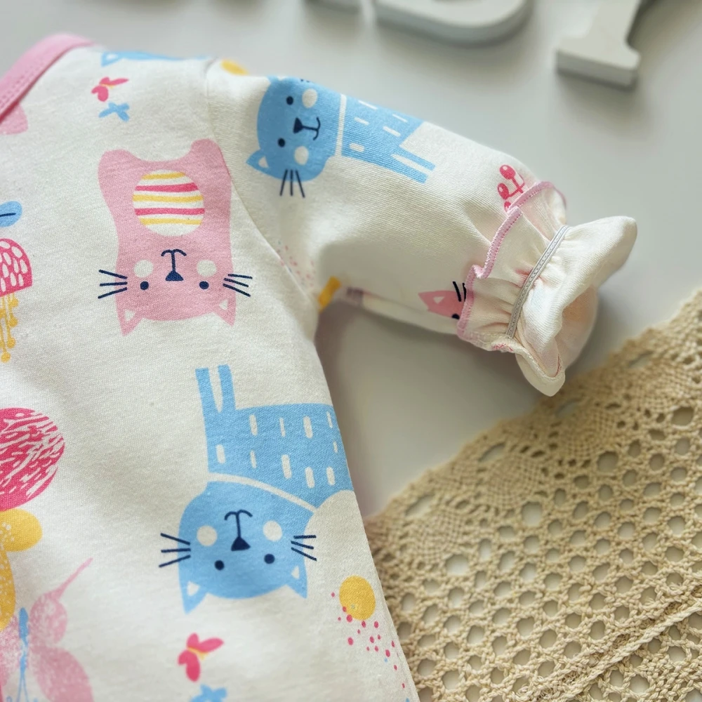 Newborn onesies soft romper cotton autumn long sleeve baby girl clothes Cartoon cat print infant bodysuit 0 to 12 Month jumpsuit