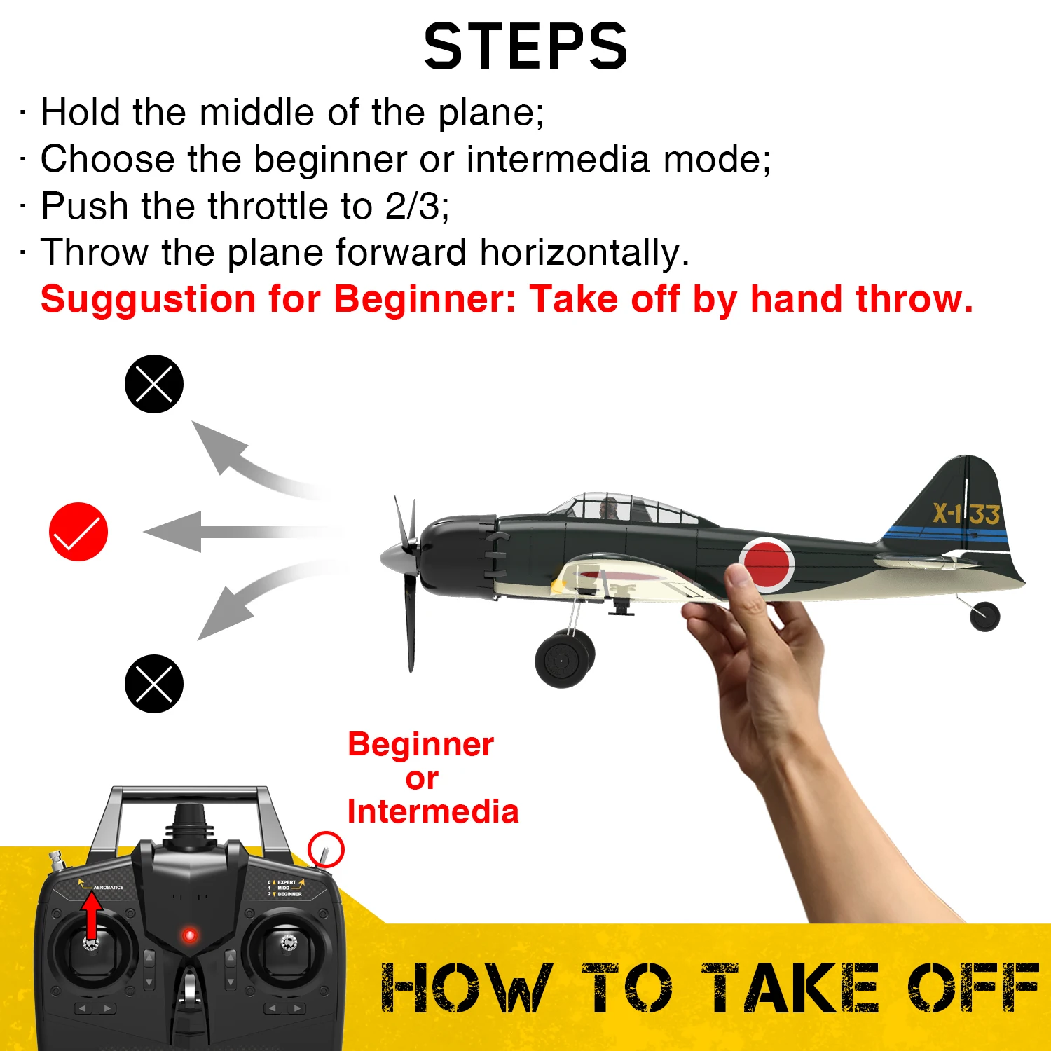 Volantex RC Plane 2.4G 4CH Remote Control Airplane EPP 400mm Wingspan 6-Axis Aerobatic Fighter 761-15 Zero Fighter RTF 6