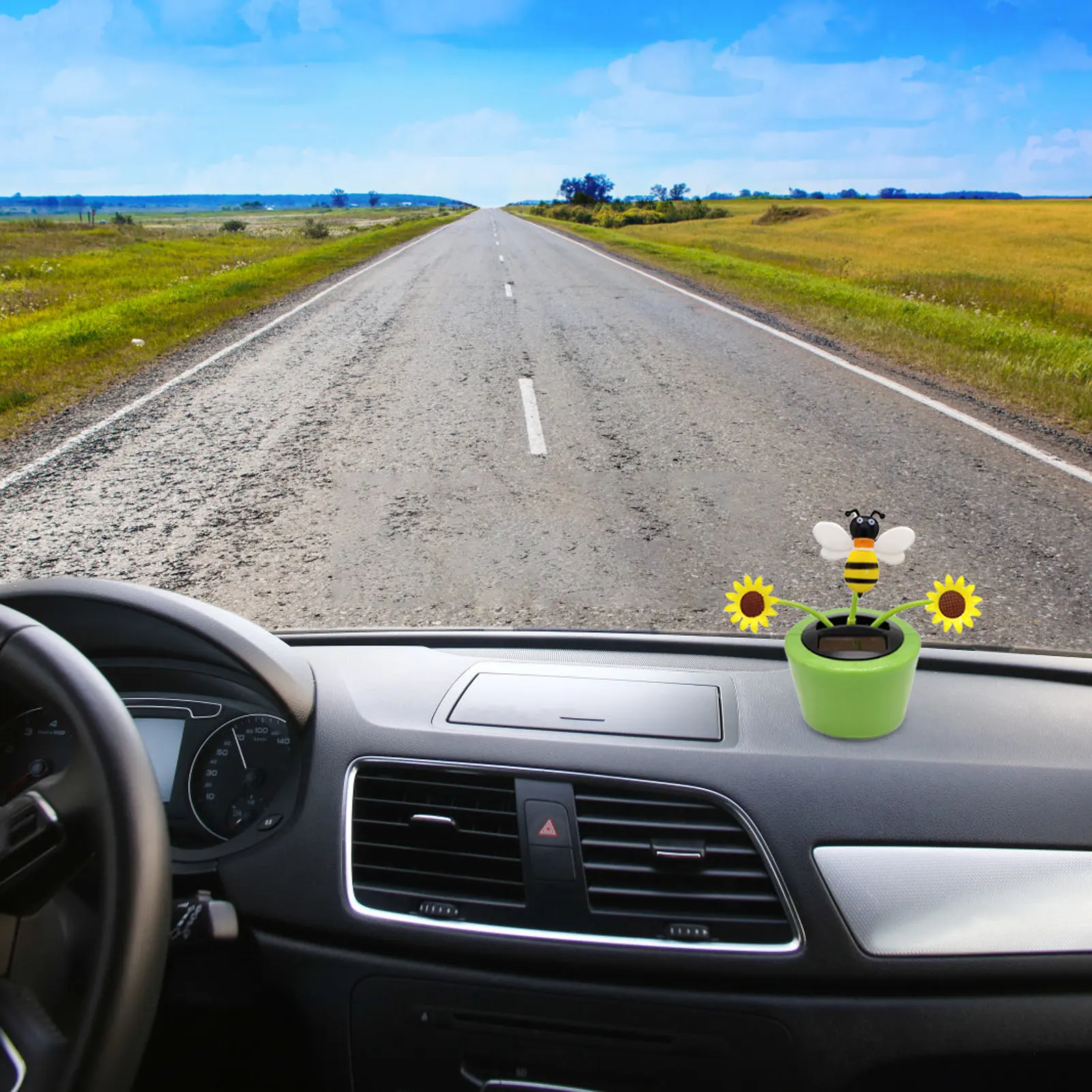 Solar Car Toy Solar Hummingbird Toy Solar Powered Dancing Flowers Swinging Toys Funny Electric Auto-swinging Shaking Head Car Decoration Ornaments Kids Holiday Gift