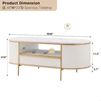Modern Luxury Fluted Coffee Table, 48" Oval Coffees Tables with Drawer, Faux Marble Top, Curved Profile Design,Coffee Table 2