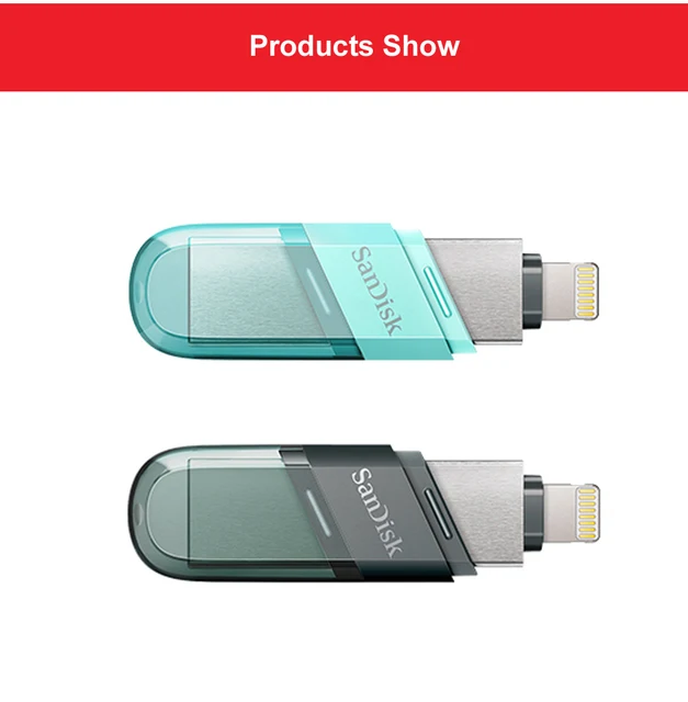 Clé USB 3.1 et lightning SanDisk iXpand Flip 128 Go - Sea green