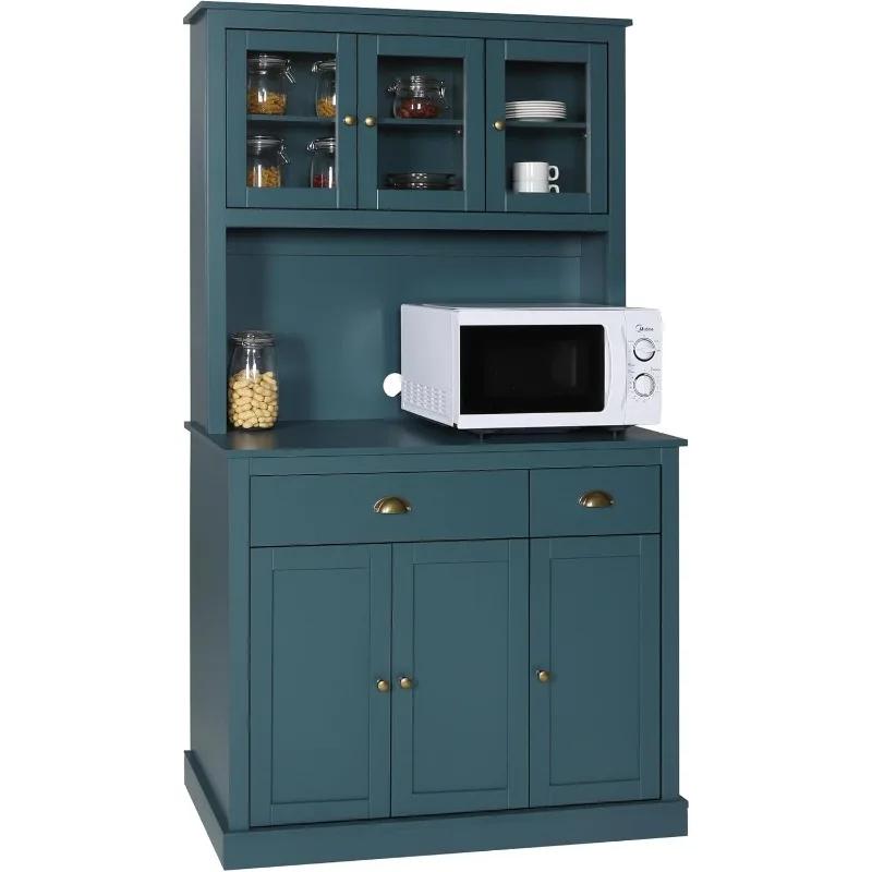 Kitchen Pantry Cabinet with Microwave Stand, 71 Inch Freestanding Kitchen Cabinet, Blue