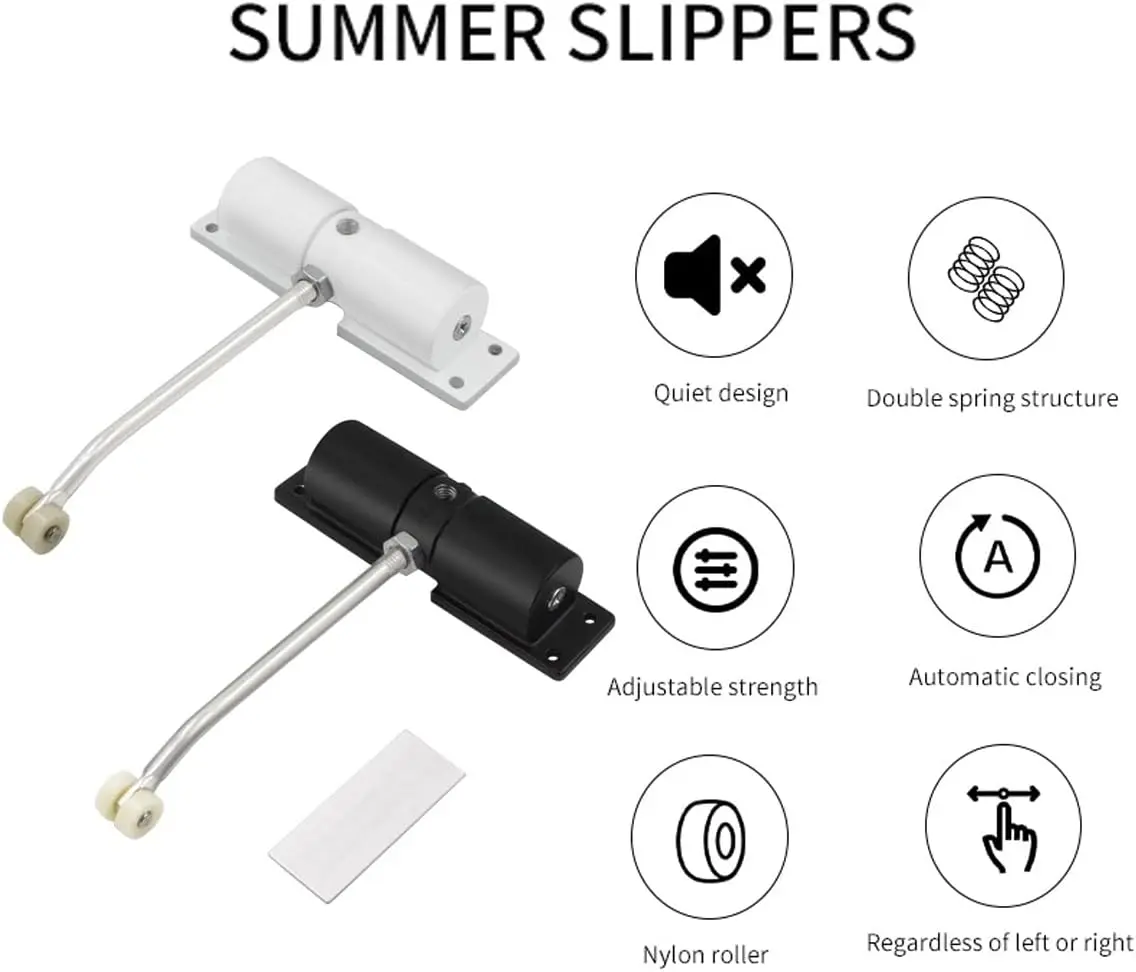 Door Closer Black Automatic Heavy Duty Safety Spring Closer for Interior Exterior Automatic Adjustable Surface Mounted