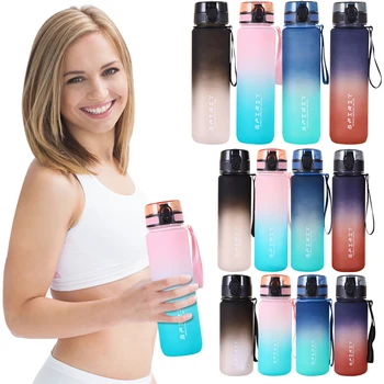 0.5L/0.75L/1L Sports Water Bottle High Capacity Plastic Fitness Portable Leakproof Drinking Bottle Camping Hiking Sports Cups 2