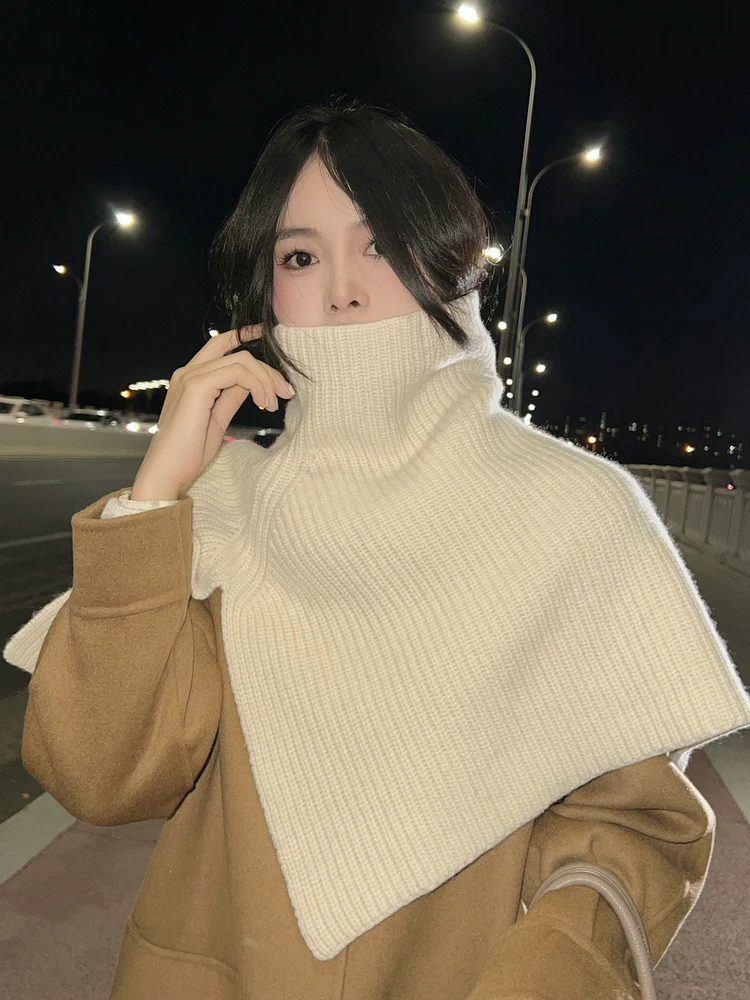 여성용 100% 울 짧은 판초 터틀넥 숄 랩, 두꺼운 갈비뼈, 니트 액세서리 케이프, 소프트 울 스카프, 넥 워머 카파 2023