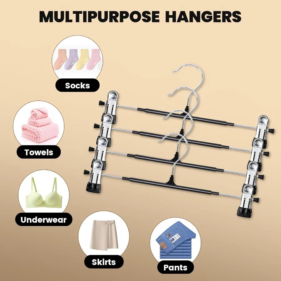50 Pack 14Inch Heavy Duty Metal Pants Hangers with Clips for Jeans and Shorts SpaceSaving Adjustable Skirt Hangers with NonSlip