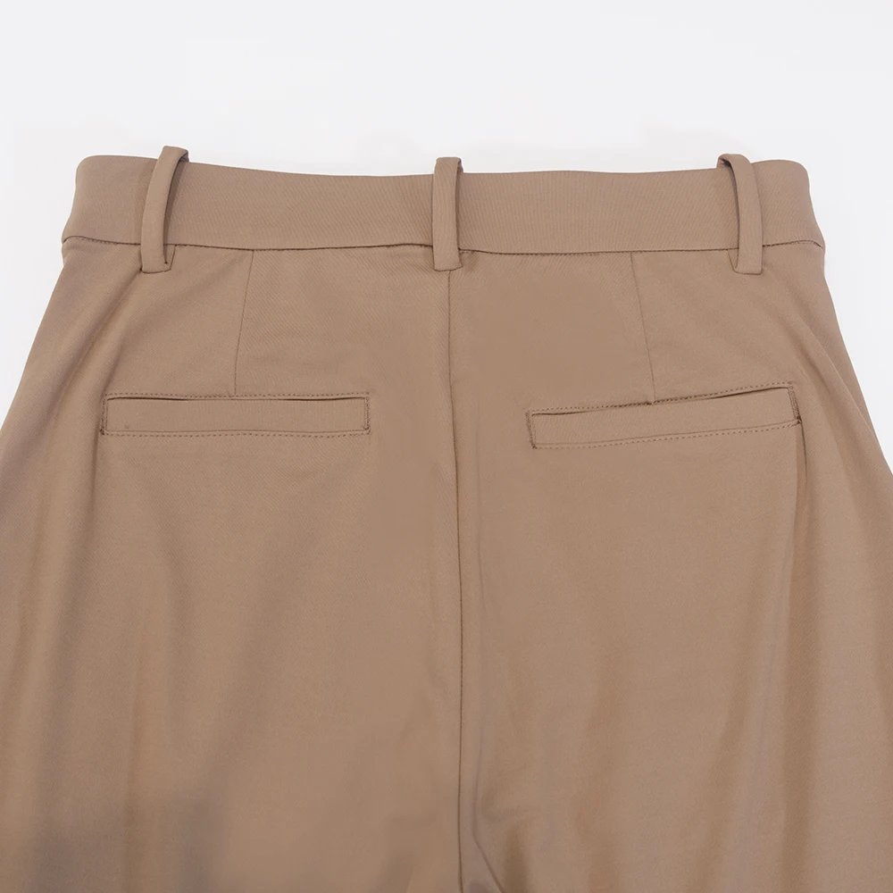 Pocketed suit pants with pleats, cool feeling, versatile wide-legged, long pants, casual, straight-cut, elastic waist