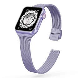 Slim Bracelet Metal Band - Stainless Steel Milanese Strap - 42mm 44mm 45mm 49mm (A lavender)