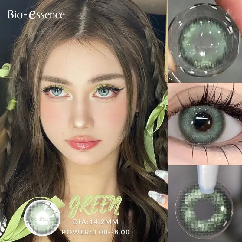 

Bio-essence 2Pcs Green Natural Colored Contacts Lens with Myopia Yearly Brown Gray New Korean Big Eyes Soft Pupils Fast Shipping